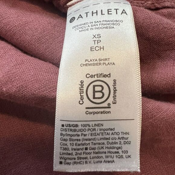 Athleta Top XS 100% Linen Playa Shirt Button Down Rose - Picture 4 of 5